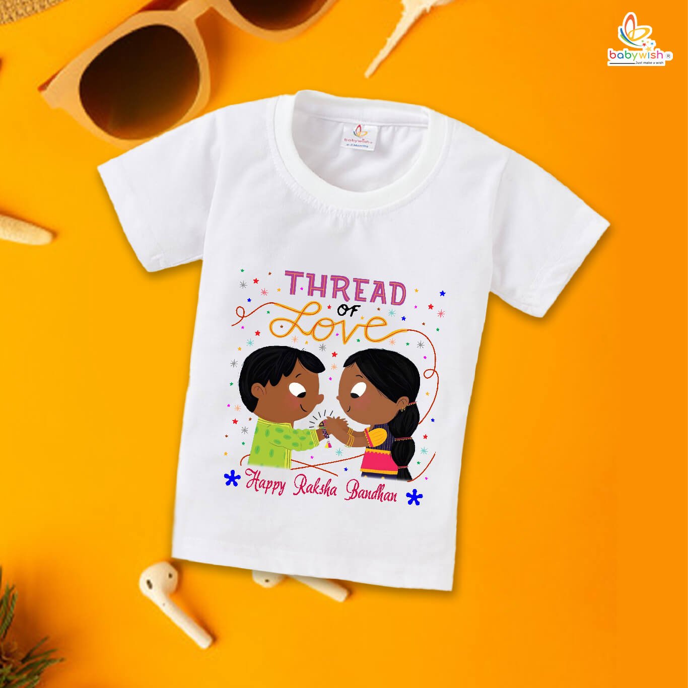 Rakshabandhan T-Shirt for Kids, Brother Sister Matching Outfit, Cute Rakhi Festival Gift Tee, Half Sleeve Cotton Topwear for Boys & Girls – Babywish