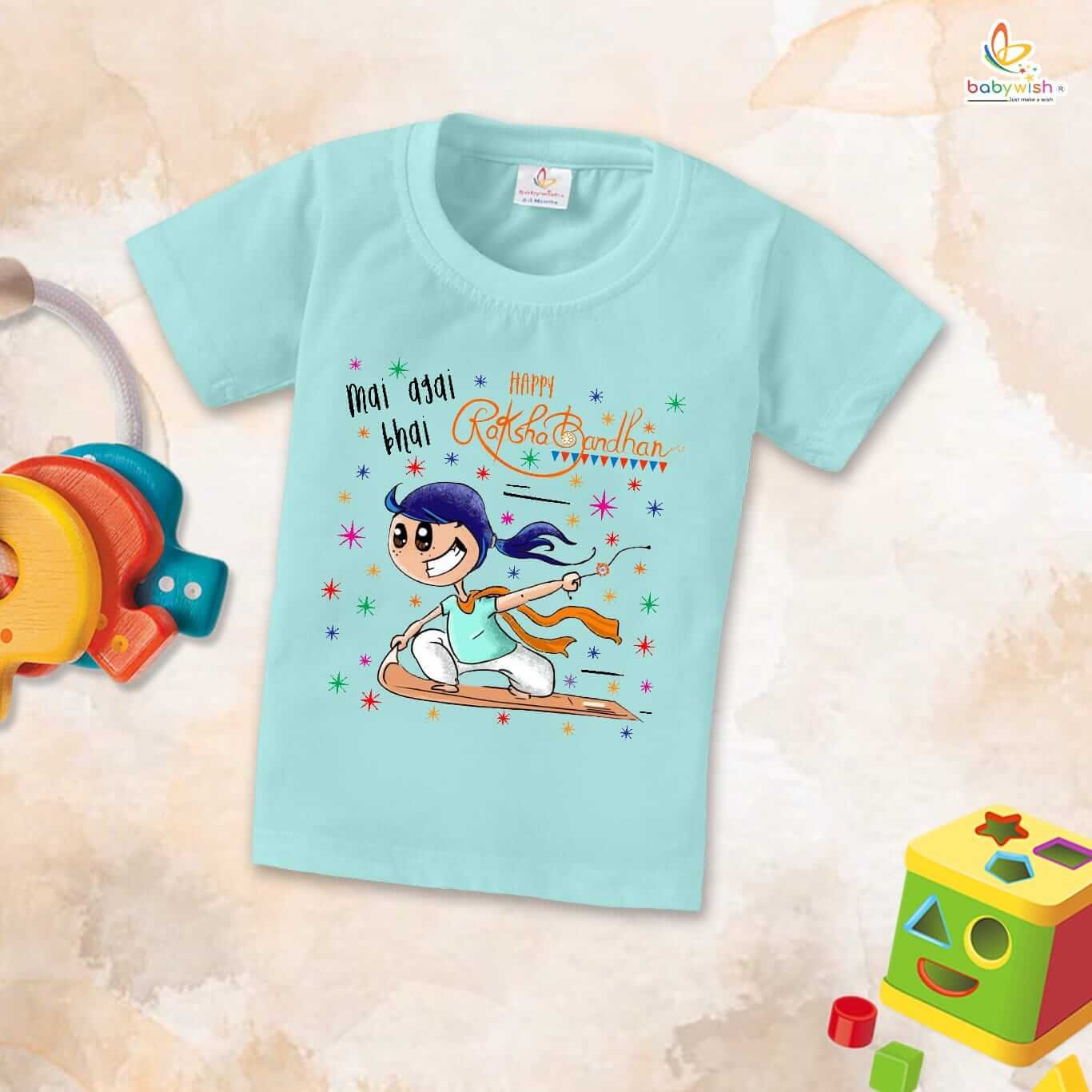 Rakshabandhan T-Shirt for Kids, Brother Sister Matching Outfit, Cute Rakhi Festival Gift Tee, Half Sleeve Cotton Topwear for Boys & Girls – Babywish