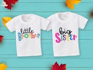 Rakshabandhan Special Combo White T-Shirts for Kids, Brother and Sister Matching Set, Half Sleeve Topwear, Combo Pack of 2, Festive Rakhi Outfit Babywish