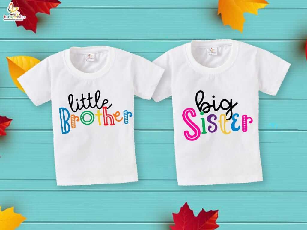 Rakshabandhan Special Combo White T-Shirts for Kids, Brother and Sister Matching Set, Half Sleeve Topwear, Combo Pack of 2, Festive Rakhi Outfit Babywish