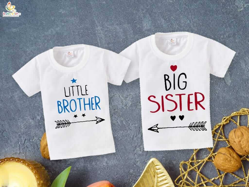 Rakshabandhan Special Combo White T-Shirts for Kids, Brother and Sister Matching Set, Half Sleeve Topwear, Combo Pack of 2, Festive Rakhi Outfit Babywish