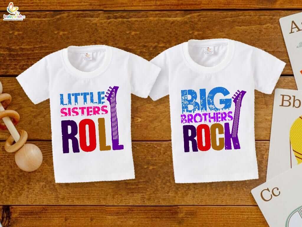 Rakshabandhan Special Combo White T-Shirts for Kids, Brother and Sister Matching Set, Half Sleeve Topwear, Combo Pack of 2, Festive Rakhi Outfit Babywish