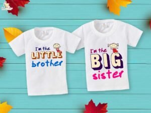 Rakshabandhan Special Combo White T-Shirts for Kids, Brother and Sister Matching Set, Half Sleeve Topwear, Combo Pack of 2, Festive Rakhi Outfit Babywish