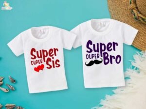 Rakshabandhan Special Combo White T-Shirts for Kids, Brother and Sister Matching Set, Half Sleeve Topwear, Combo Pack of 2, Festive Rakhi Outfit Babywish