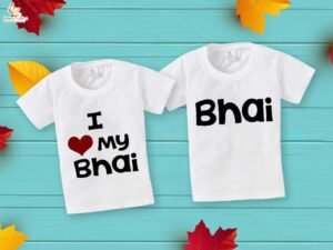 Rakshabandhan Special Combo White T-Shirts for Kids, Brother and Sister Matching Set, Half Sleeve Topwear, Combo Pack of 2, Festive Rakhi Outfit Babywish