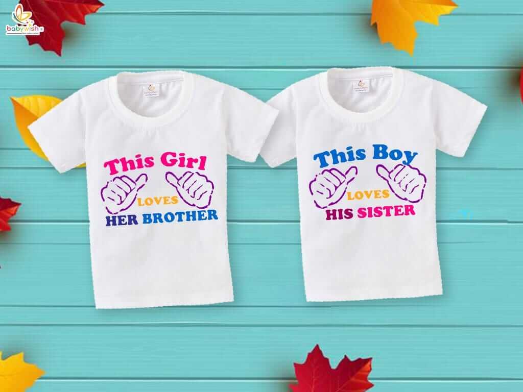 Rakshabandhan Special Combo White T-Shirts for Kids, Brother and Sister Matching Set, Half Sleeve Topwear, Combo Pack of 2, Perfect Rakhi Outfit Babywish