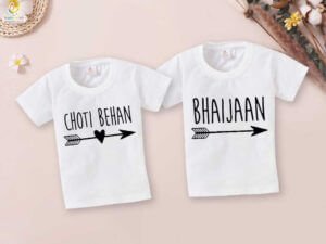 Rakshabandhan Special Combo White T-Shirts for Kids, Brother and Sister Matching Set, Half Sleeve Topwear, Combo Pack of 2, Festive Rakhi Outfit Babywish