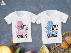 Rakshabandhan Special Combo White T-Shirts for Kids, Brother and Sister Matching Set, Half Sleeve Topwear, Combo Pack of 2, Festive Rakhi Outfit Babywish