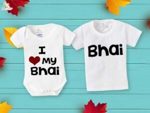 Rakshabandhan Special Combo White T-Shirts for Kids, Brother and Sister Matching Set, Half Sleeve Topwear, Combo Pack of 2, Festive Rakhi Outfit Babywish