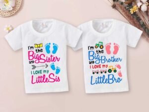 Rakshabandhan Special Combo White T-Shirts for Kids, Brother and Sister Matching Set, Half Sleeve Topwear, Combo Pack of 2, Festive Rakhi Outfit Babywish