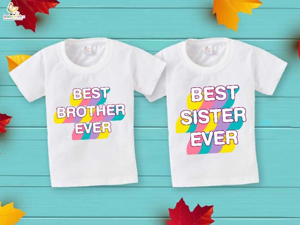 Rakshabandhan Special Combo White T-Shirts for Kids, Brother and Sister Matching Set, Half Sleeve Topwear, Combo Pack of 2, Perfect Rakhi Outfit Babywish