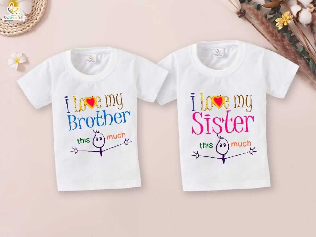 Rakshabandhan Special Combo White T-Shirts for Kids, Brother and Sister Matching Set, Half Sleeve Topwear, Combo Pack of 2, Perfect Rakhi Outfit Babywish