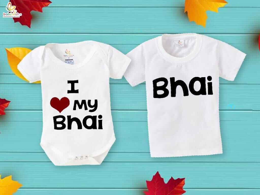 Rakshabandhan Special Combo White T-Shirts for Kids, Brother and Sister Matching Set, Half Sleeve Topwear, Combo Pack of 2, Festive Rakhi Outfit Babywish