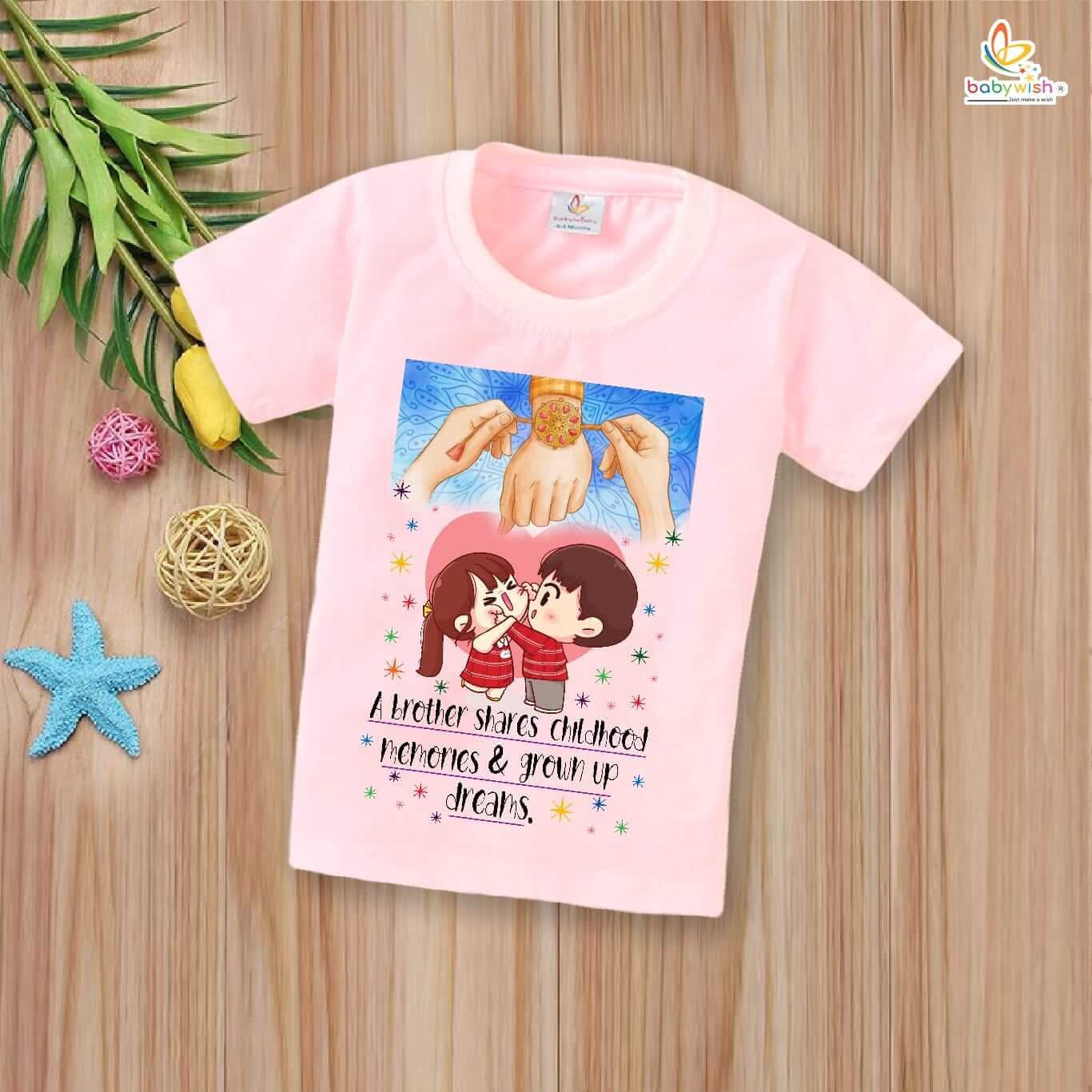 Rakshabandhan T-Shirt for Kids, Brother Sister Matching Outfit, Cute Rakhi Festival Gift Tee, Half Sleeve Cotton Topwear for Boys & Girls – Babywish