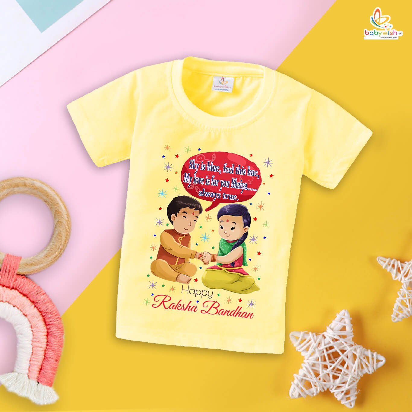 Rakshabandhan T-Shirt for Kids, Brother Sister Matching Outfit, Cute Rakhi Festival Gift Tee, Half Sleeve Cotton Topwear for Boys & Girls – Babywish