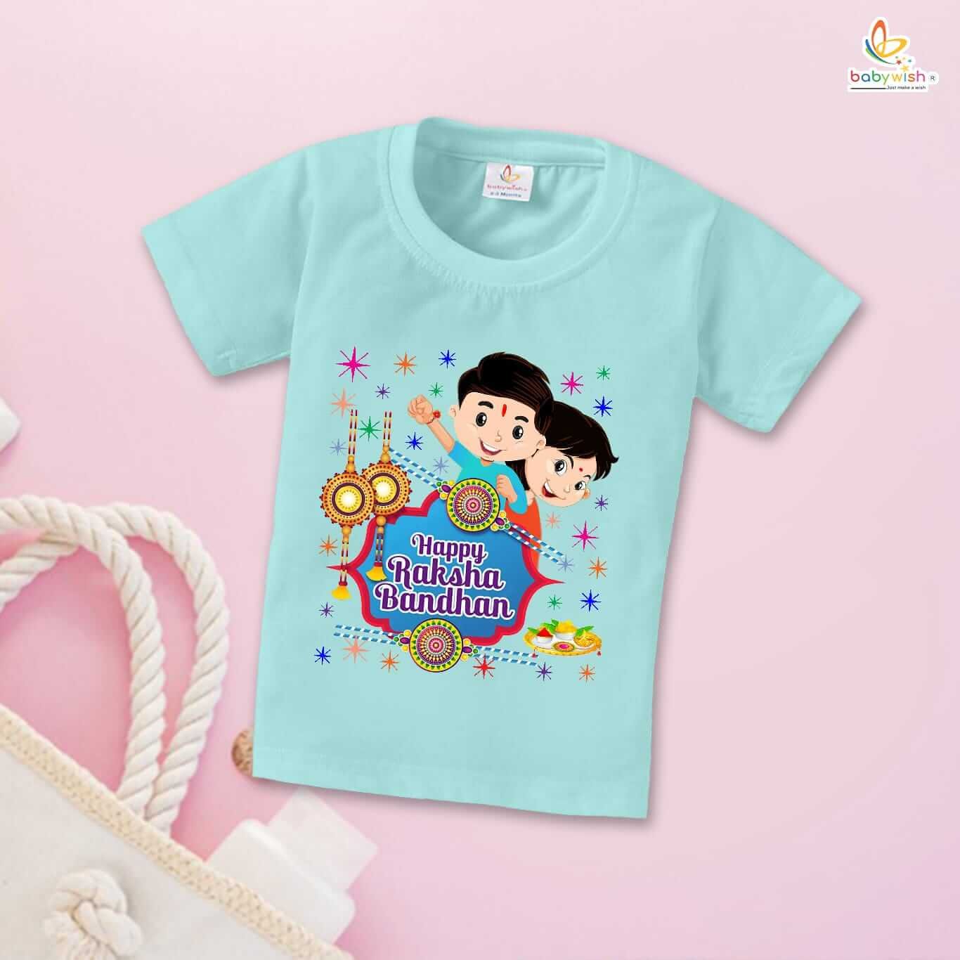 Rakshabandhan T-Shirt for Kids, Brother Sister Matching Outfit, Cute Rakhi Festival Gift Tee, Half Sleeve Cotton Topwear for Boys & Girls – Babywish