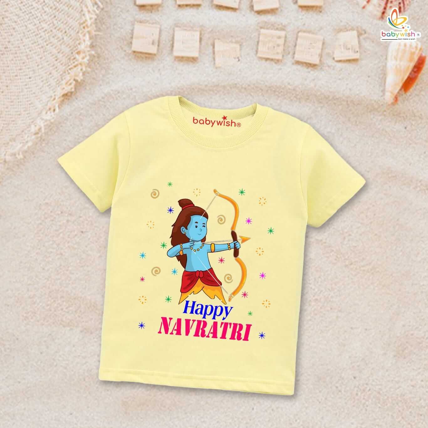 Ram Navmi T-shirt for Kids | Unisex Happy Navratri Printed Half Sleeve Topwear | Festival Outfit Dress for Boys & Girls | Comfortable Cotton Navratri T-shirt