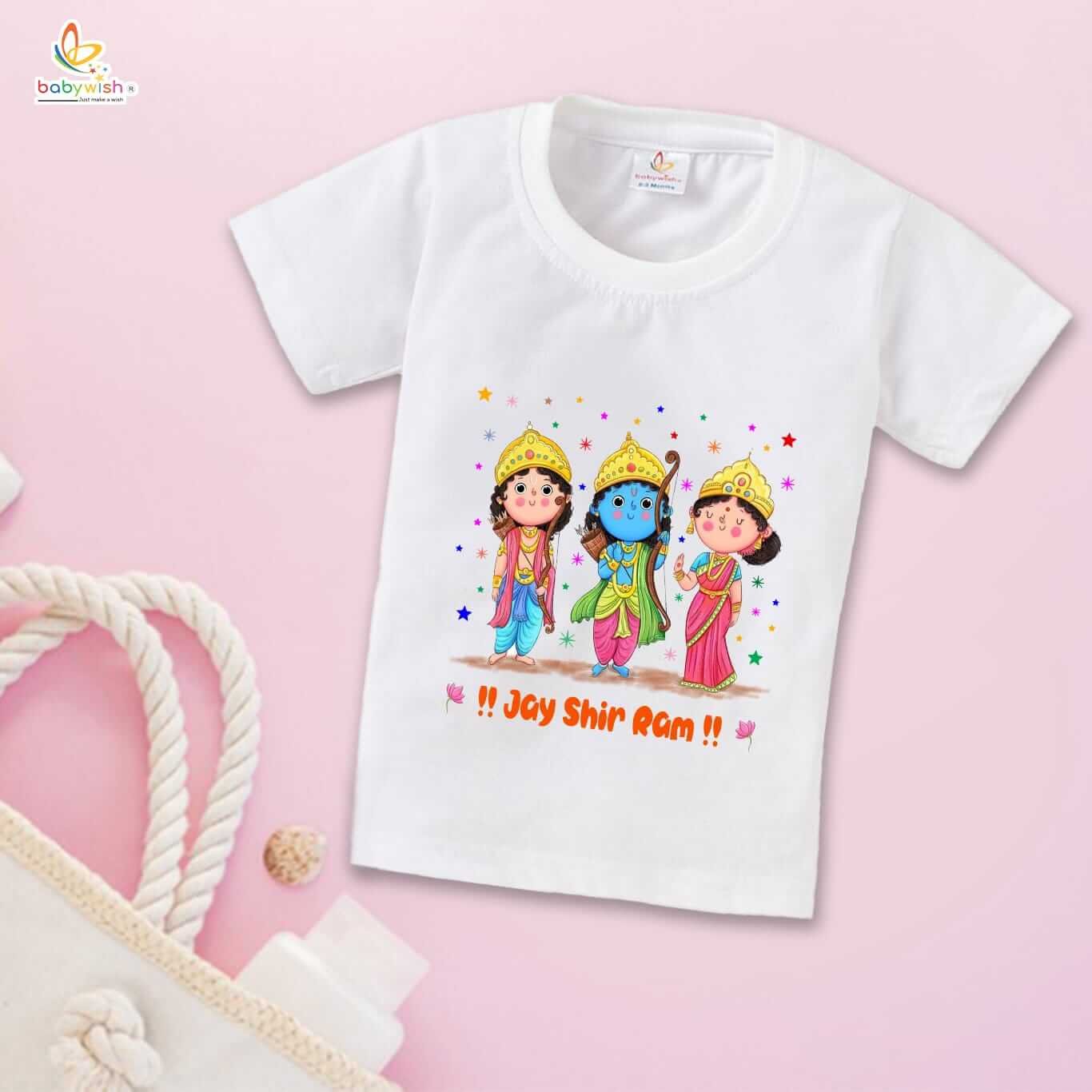 Ram Navmi T-shirt for Kids | Unisex Printed Half Sleeve Navratri Topwear Outfit | Comfortable Festival Dress for Boys & Girls | Special Happy Ram Navmi Clothing