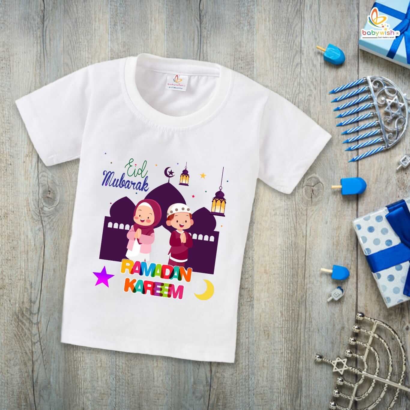 Eid T-shirt for Kids Unisex Ramadan Topwear Outfit | Printed Half Sleeve Unisex Tshirt for Boys & Girls | Festive Eid Clothing