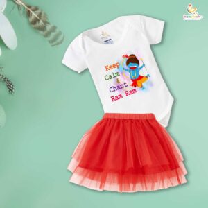 Baby Keep Calm Chant Ram Romper with Tutu Skirt Set Soft Cotton Newborn Baby Dress Festival Outfit 0-12 Months | Babywish
