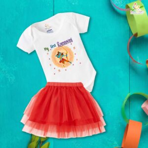 My First Ram Navami Baby Girl Romper Dress with Tutu Skirt | Soft Cotton Ramnavmi Festival Outfit for Newborn Baby Girl Age 0-12 Months | Babywish