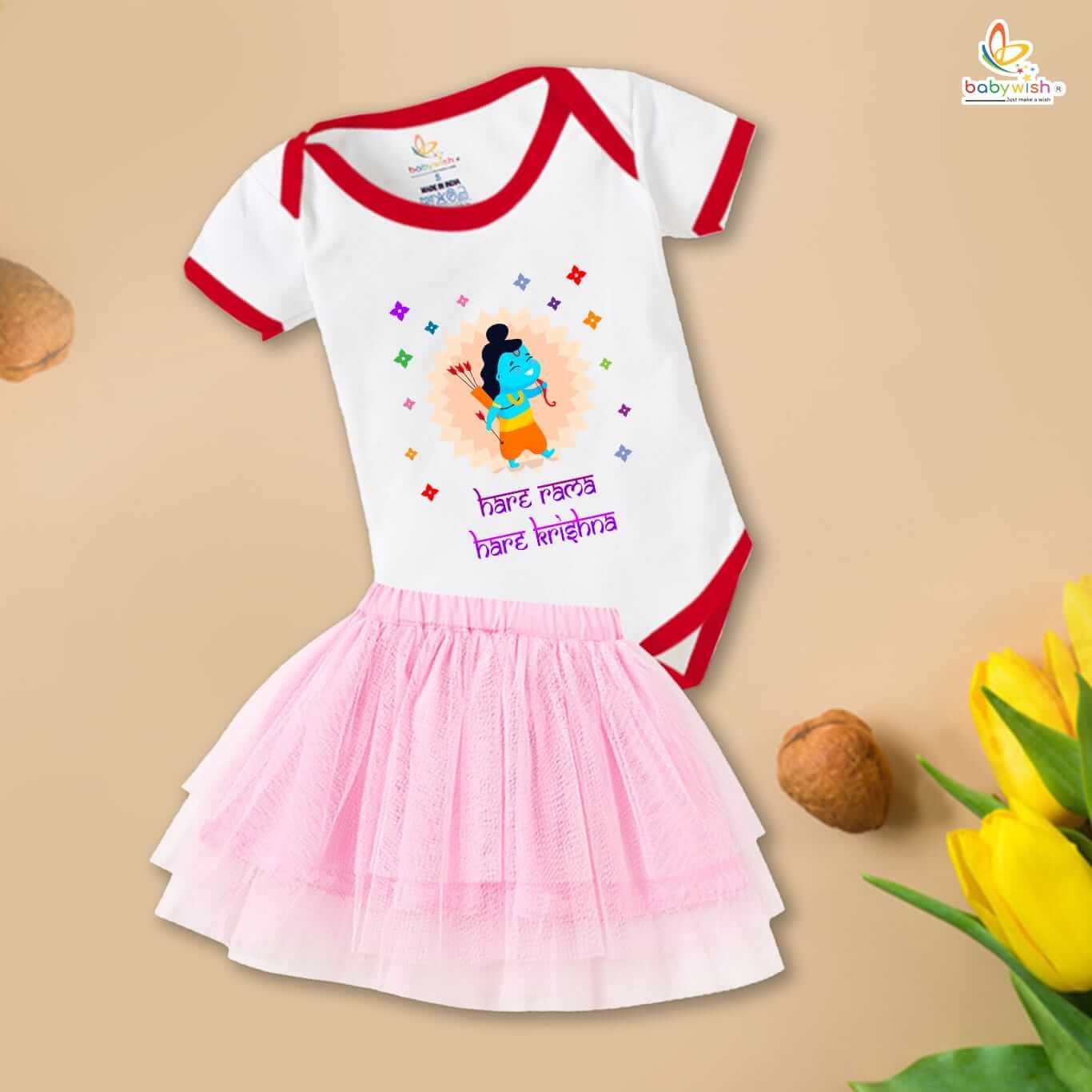 Ramnavmi Festivals Newborn Girl’s Tutu Skirt & Romper | Baby Girl Navratri Print Bodysuit Dress | Infant Ethnic Onesies Outfit | Traditional Festive Wear for Newborn Baby Girl
