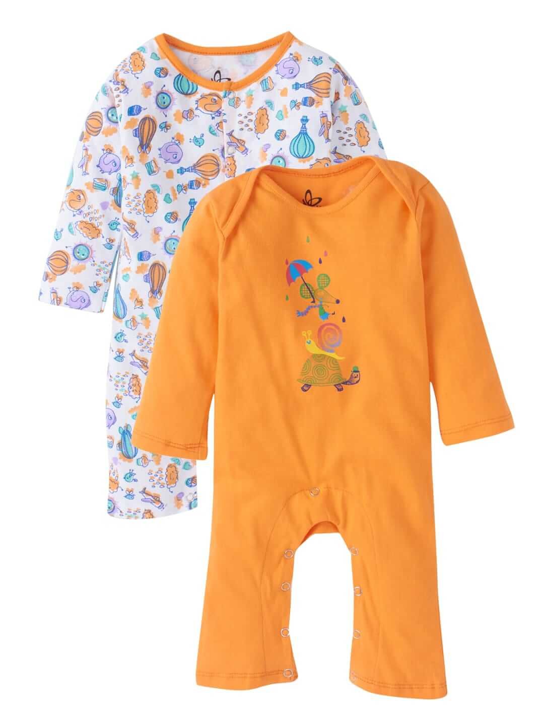 Baby Boys and Girls Cotton Full Sleeve Bodysuits, Infant Rompers Onesies, Soft Comfortable Orange Rainbow Print Designs, Ideal Newborn Clothing Gift Set, Set of 2