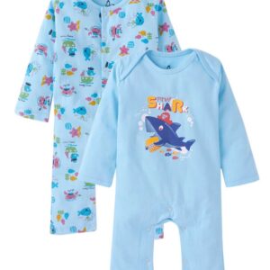 Baby Boys and Girls Cotton Full Sleeve Bodysuits, Infant Rompers Onesies, Soft Comfortable Marine Life Print Designs, Ideal Newborn Clothing Gift Set, Set of 2
