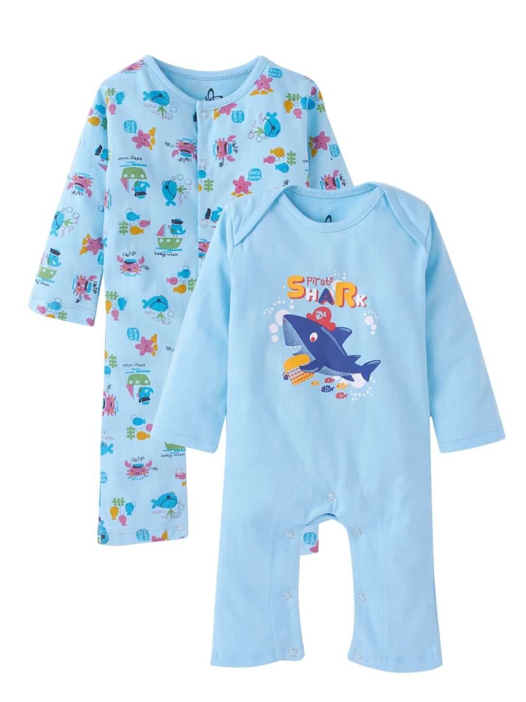 Baby Boys and Girls Cotton Full Sleeve Bodysuits, Infant Rompers Onesies, Soft Comfortable Marine Life Print Designs, Ideal Newborn Clothing Gift Set, Set of 2