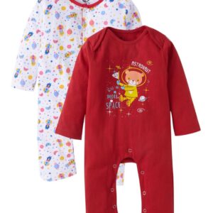 Baby Boys and Girls Cotton Full Sleeve Bodysuits, Infant Rompers Onesies, Soft Comfortable Space Theme Print Designs, Ideal Newborn Clothing Gift Set, Set of 2