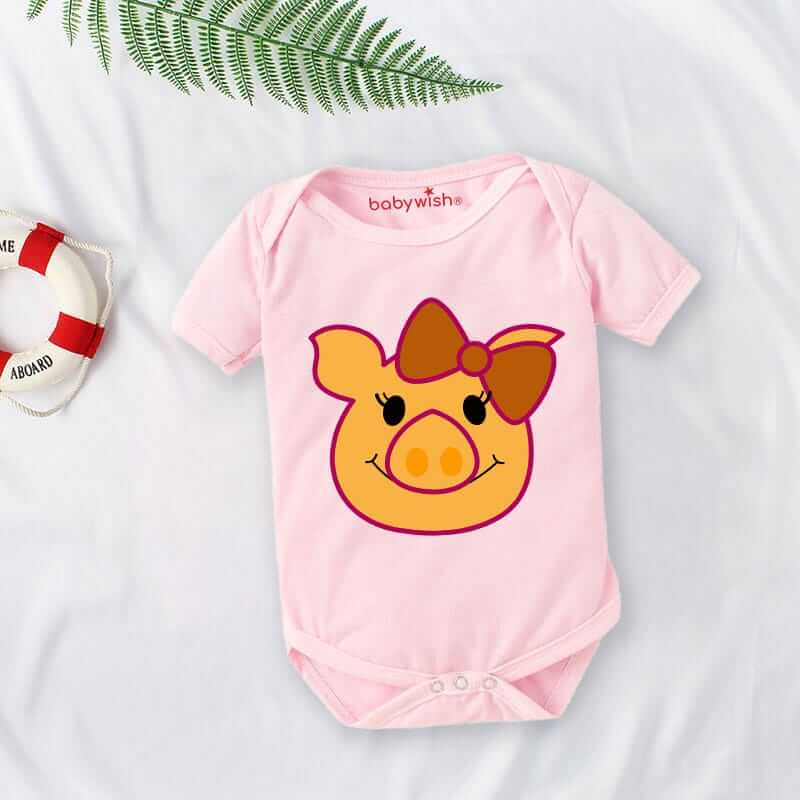 Cute Pig Face Print Baby Girl Cotton Onesie Romper Bodysuit Soft Breathable Half Sleeve Newborn Infant Clothing Snap Button Casual Wear White 0-12 Months | Babywish - Image 3