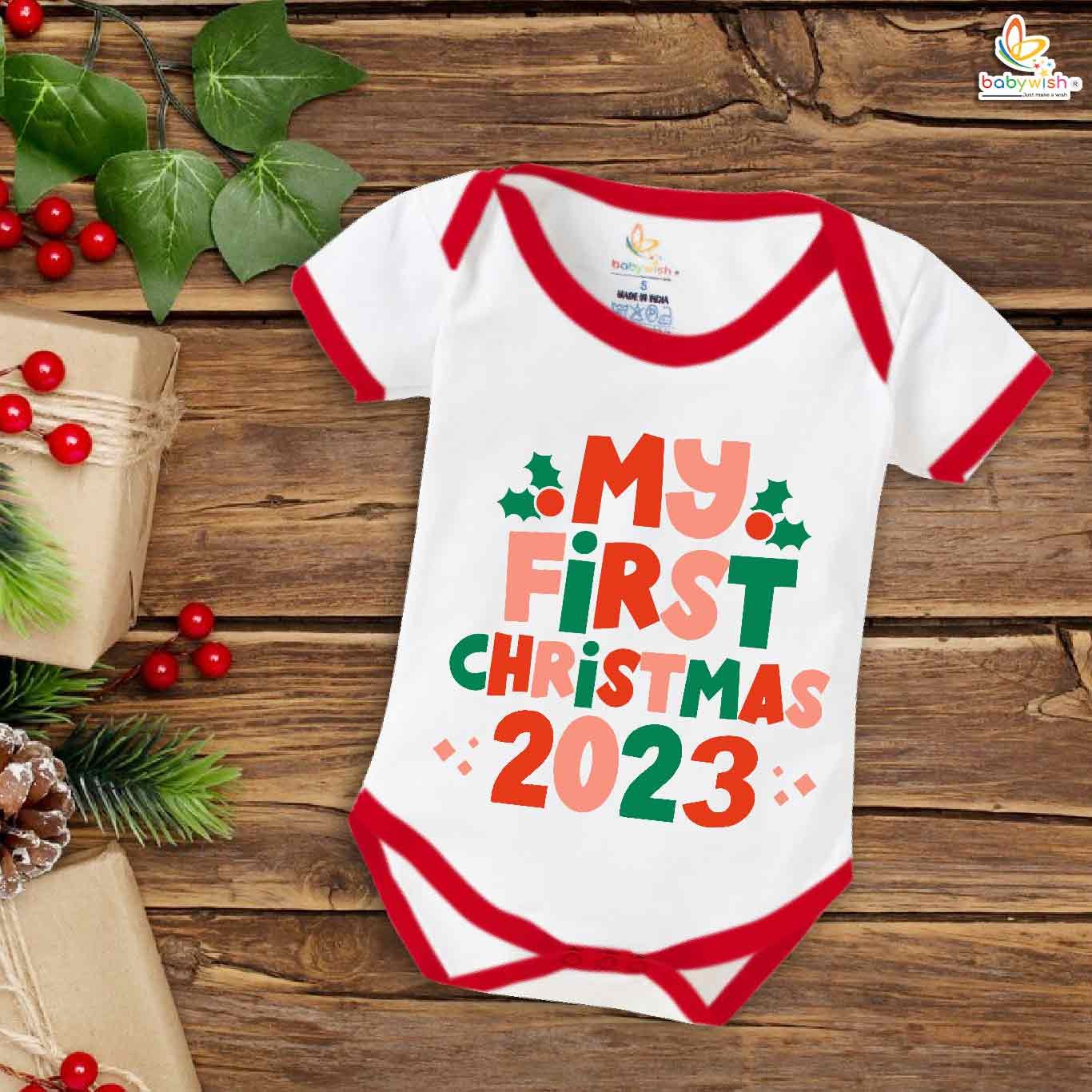Soft Cotton My First Christmas Baby Romper – Holiday Onesies for Infant Boys & Girls | Cute Festive Outfit & Gift Idea – Babywish