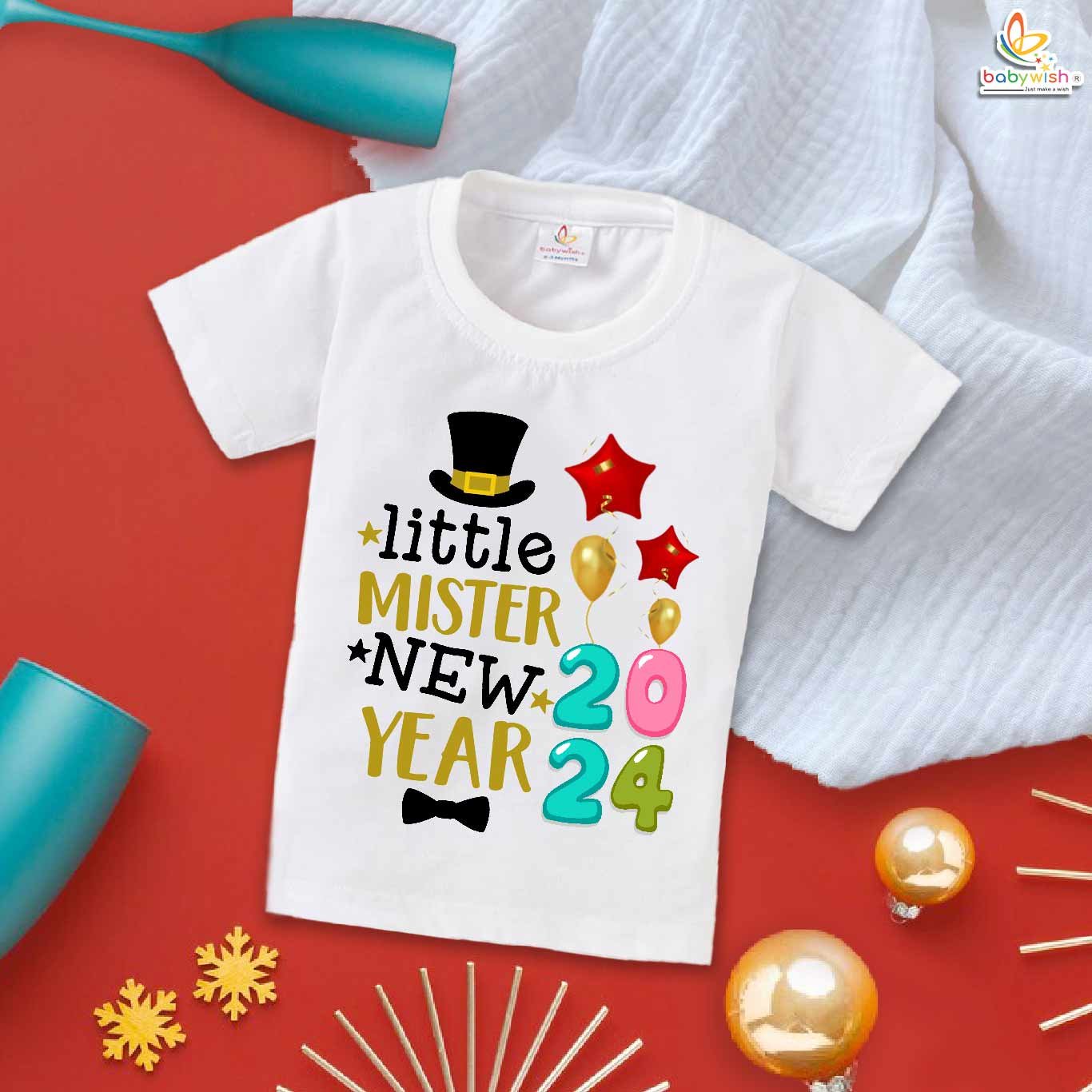 Soft Cotton My First New Year Baby T-Shirt – Little Mister Print Half Sleeve Outfit for Infant Boys & Girls | Photoshoot & Celebration Wear – Babywish