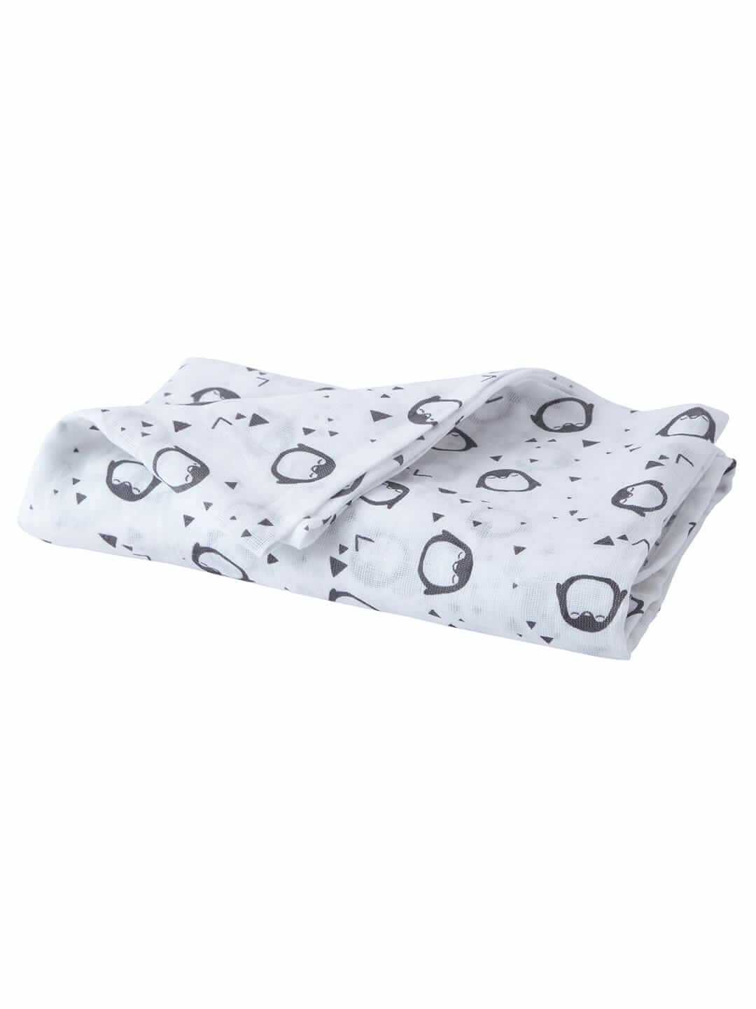 Muslin Swaddle Blanket for Newborn Baby, Soft Breathable Cotton Baby Wrap, Penguin Print Receiving Blanket, Nursing Cover, Stroller Cover White Grey 0-3 Months | Babywish - Image 2