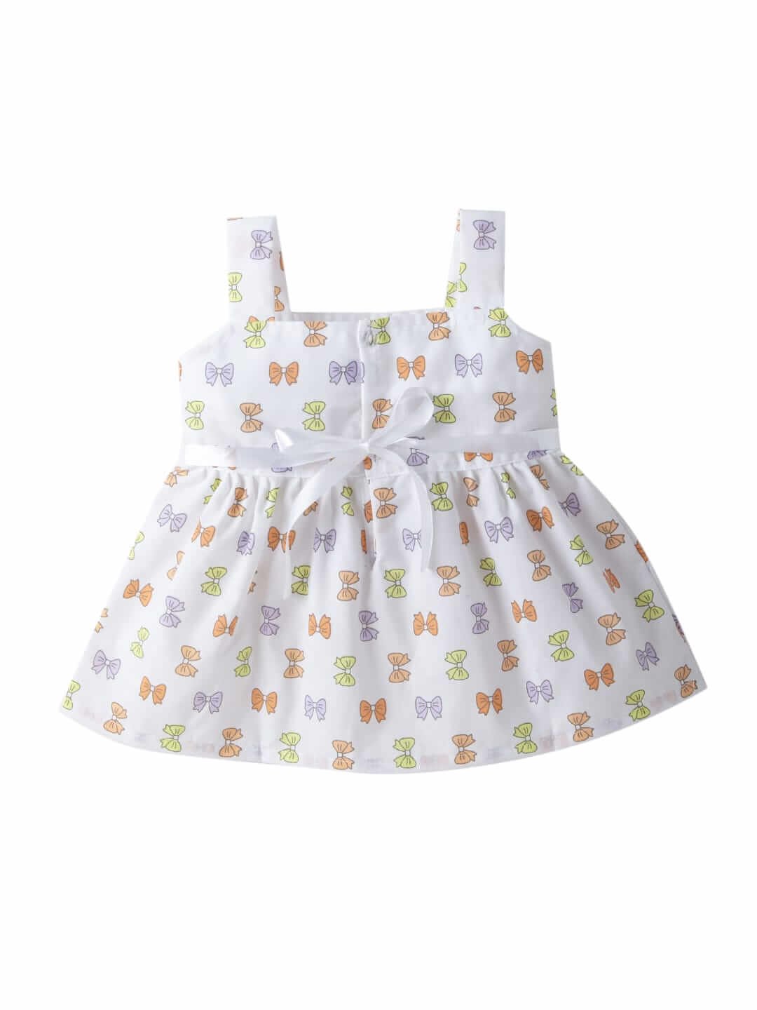 Baby Girl Cotton Frock Newborn Dress – Knee Length Soft Cotton Dress with Bow Strip Print, Comfortable Summer Outfit for Infants, Ideal for Parties and Daily Wear - Image 3