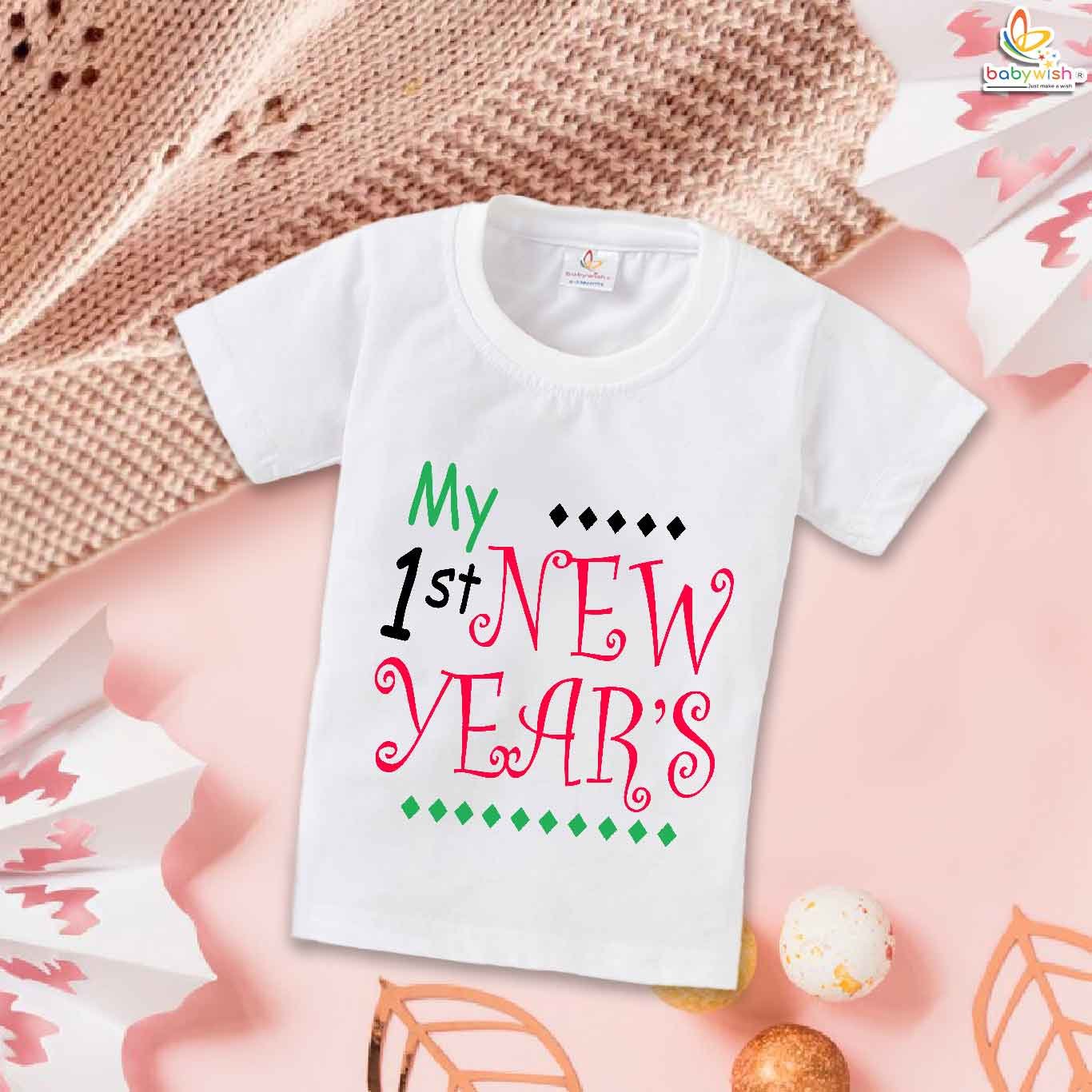 Stylish My First New Year T-Shirt for Baby Boys & Girls – Premium Soft Cotton Unisex Topwear Outfit, Festive Holiday Tee, Comfortable Nightwear & Perfect Baby Gift | Babywish