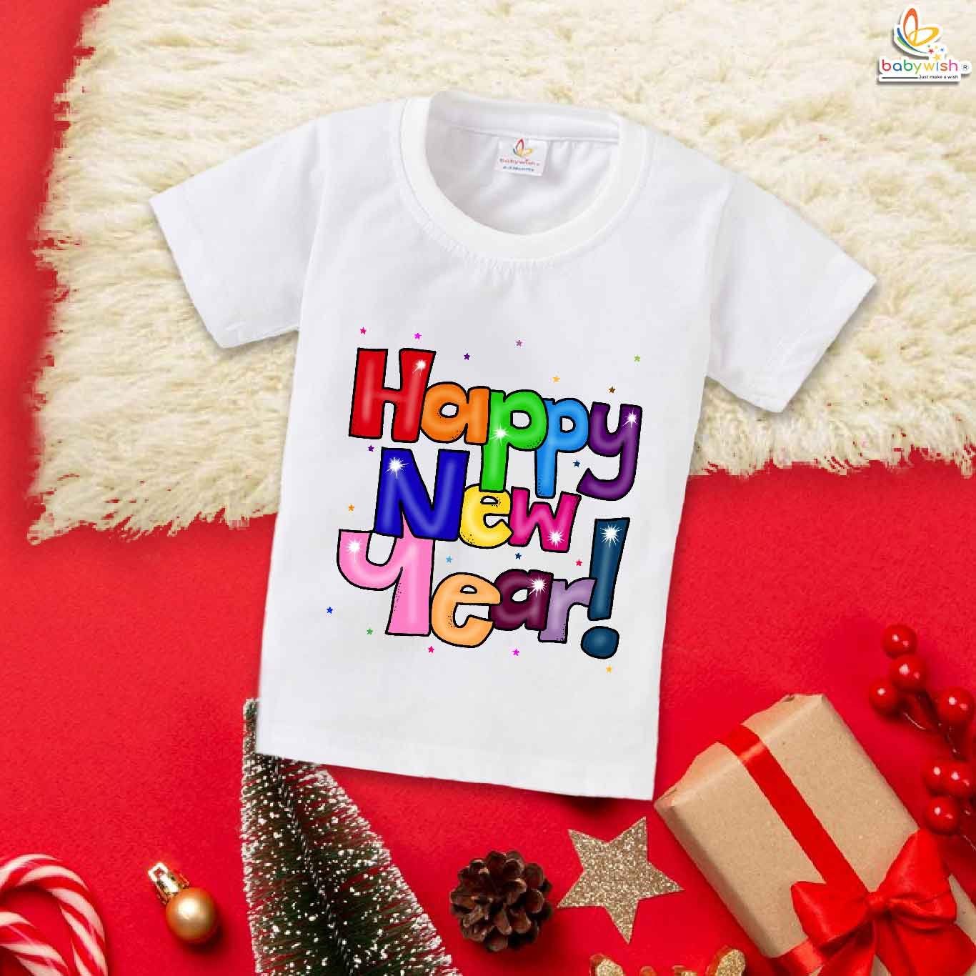 Trendy My First New Year Baby Outfit – Cotton Half Sleeve T-Shirt for Boys & Girls | Festive Party & Photoshoot Dress – Babywish