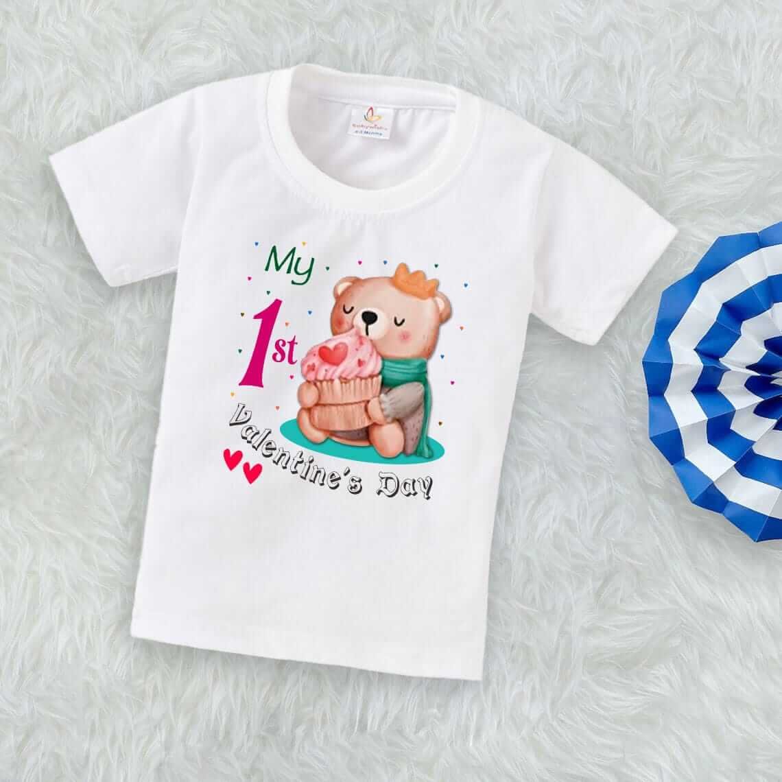 Valentine’s Day T-shirt for Kids | Unisex Valentine Topwear Outfit | Printed Half Sleeve T-shirt Dress for Boys & Girls “Teddy Bear Valentine Print” | Cute Gift for Kids