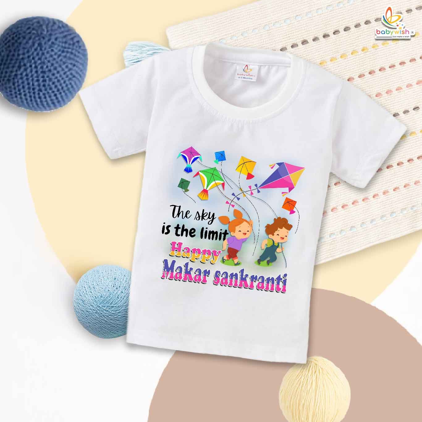 The Sky Is Limit Happy Makar Sankranti My First Makar Sankranti Baby T-Shirt – Cute Newborn & Infant Festival Outfit | Makar Sankranti T-shirt for Baby Boys & Girls – Babywish