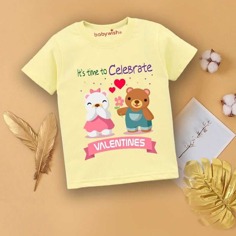 Valentine’s Day T-shirt for Kids | Unisex Valentine Topwear Outfit | Printed Half Sleeve T-shirt Dress for Boys & Girls “Time to Celebrate Valentine” | Cute Gift for Kids