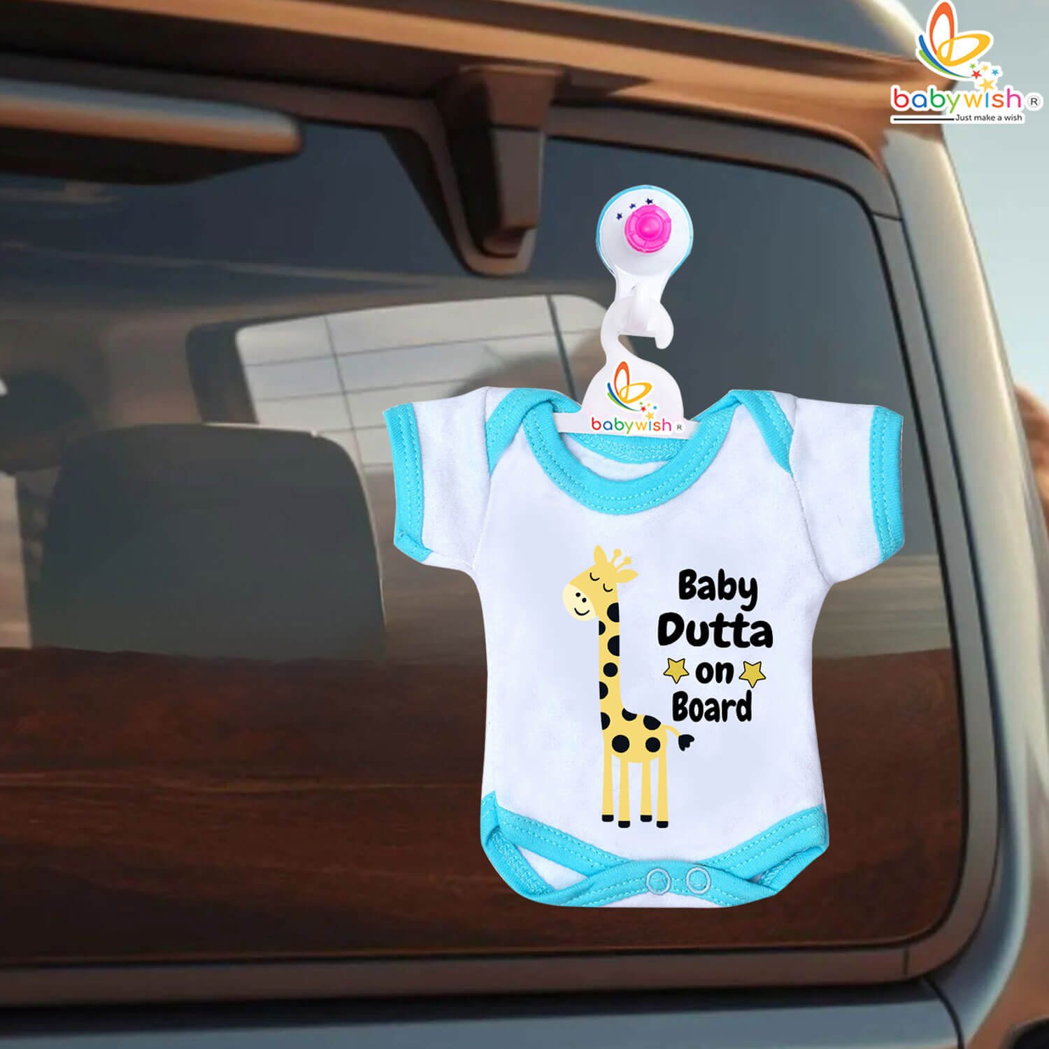 Baby On Board Sign for Car – Safety Travel Alert Romper Board with Powerful Suction Cup Hanging for Newborn Protection Inside Vehicle – Babywish