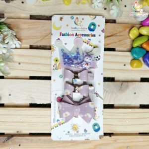 Pink Color Princess Crown Hair Clip Set for Baby Girls | Glitter Crown Bow Hair Accessories | Babywish