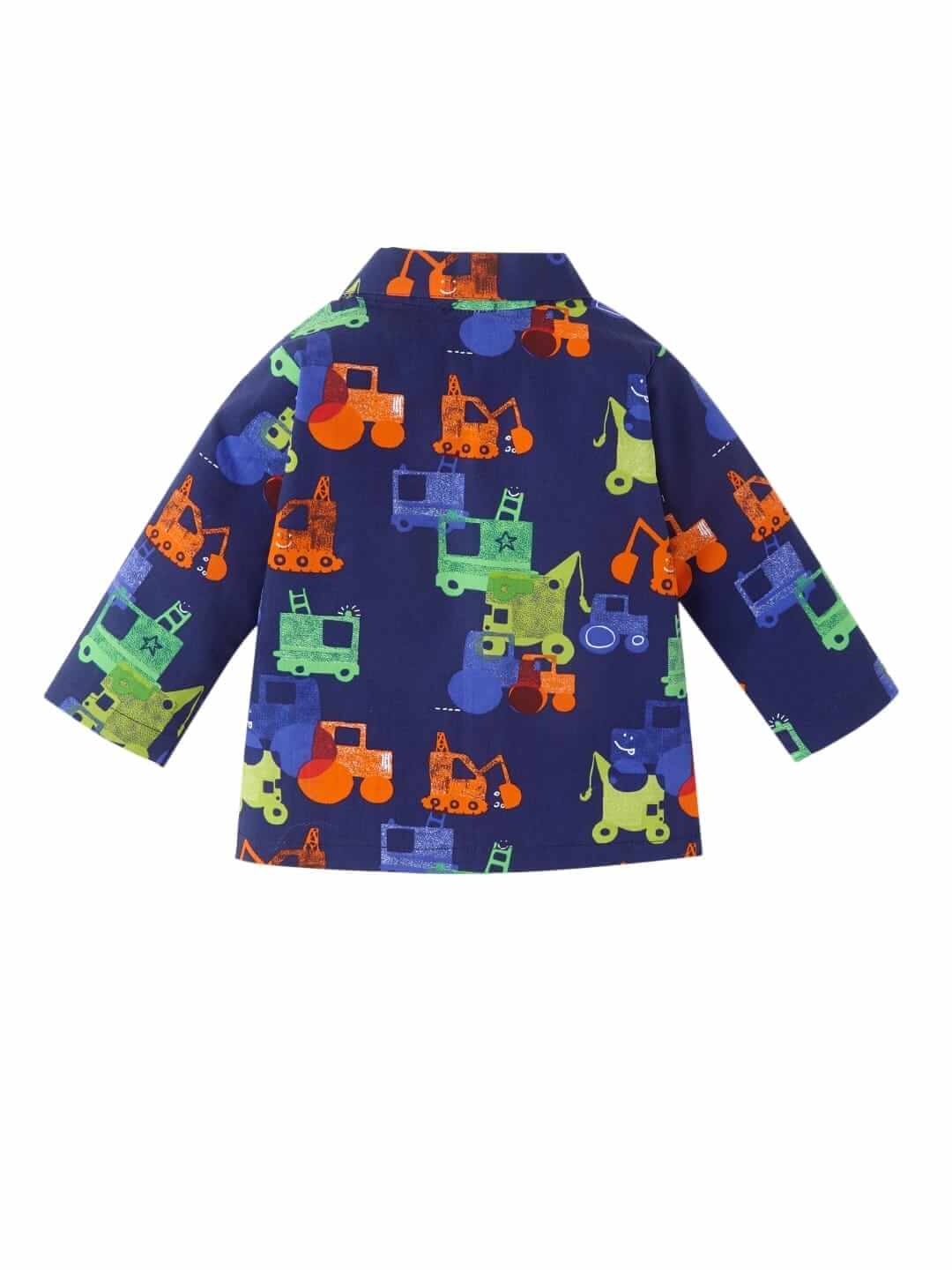 Navy Blue Vehicle Printed Full Sleeve Baby Night Suit Set for Boys & Girls - Image 3