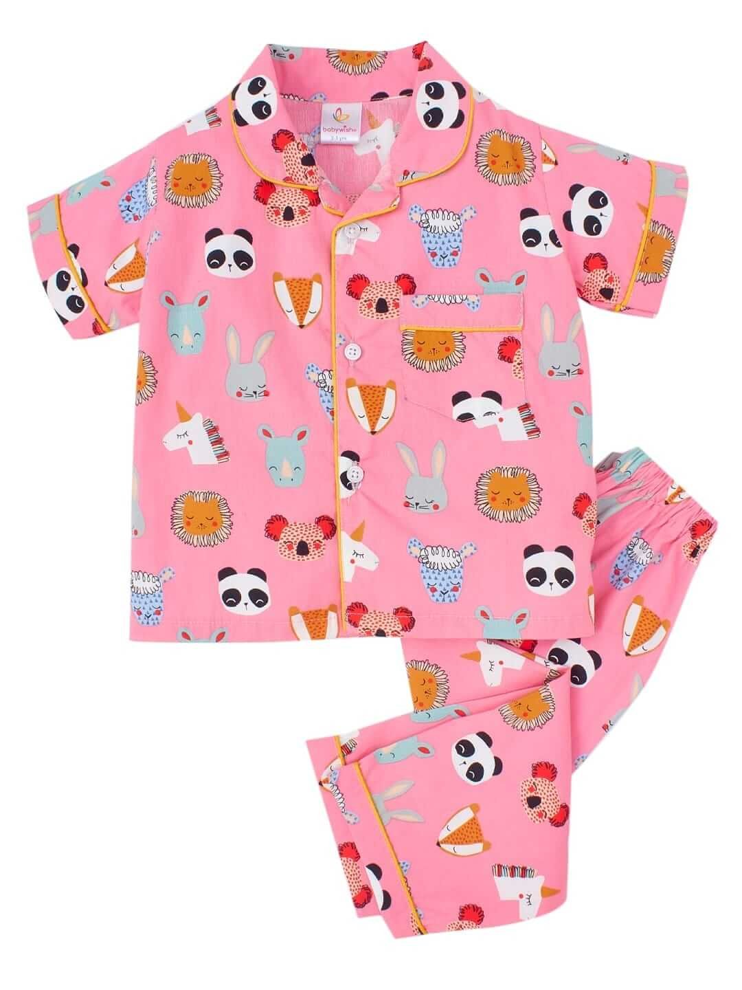 Kids Sleepsuit for Baby Boys and Girls Long Sleeve Pajamas Set Baby Clothing Sleepwear Set Pink Panda Printed Topwear Soft Newborn and Toddler Outfit