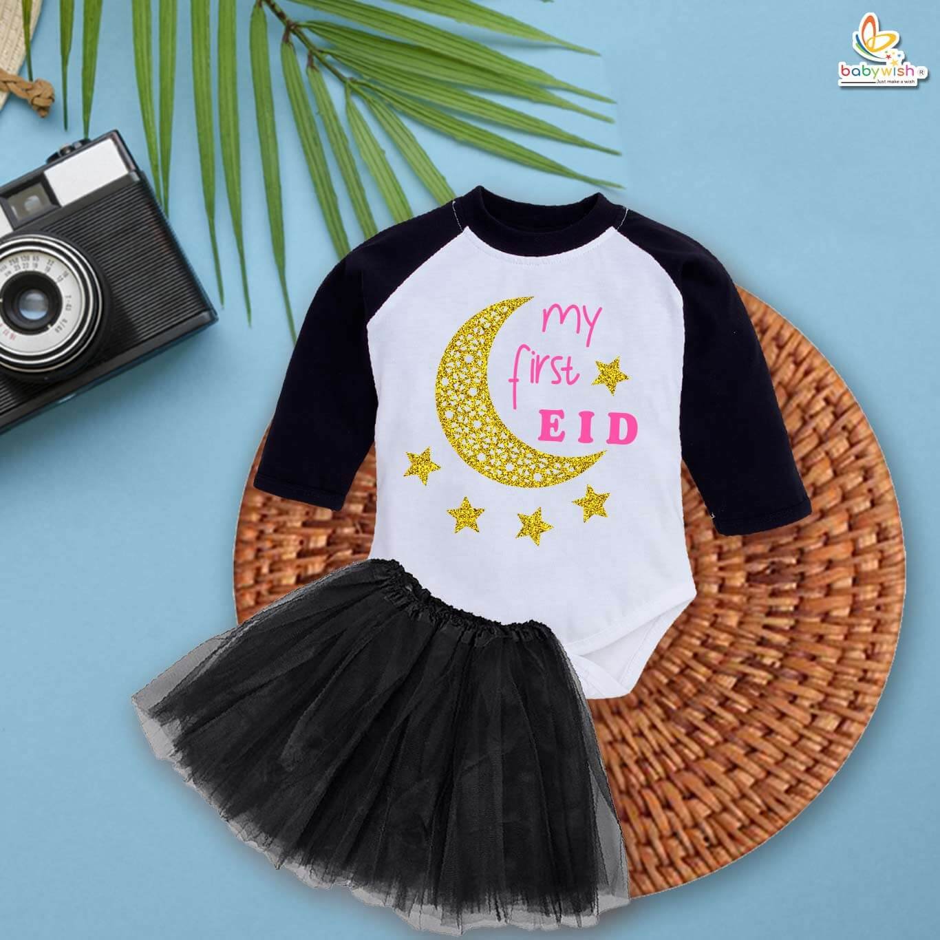 Newborn girls tutu skirt Full Sleeve romper Eid print onesies bodysuits for baby 0 to 12 months