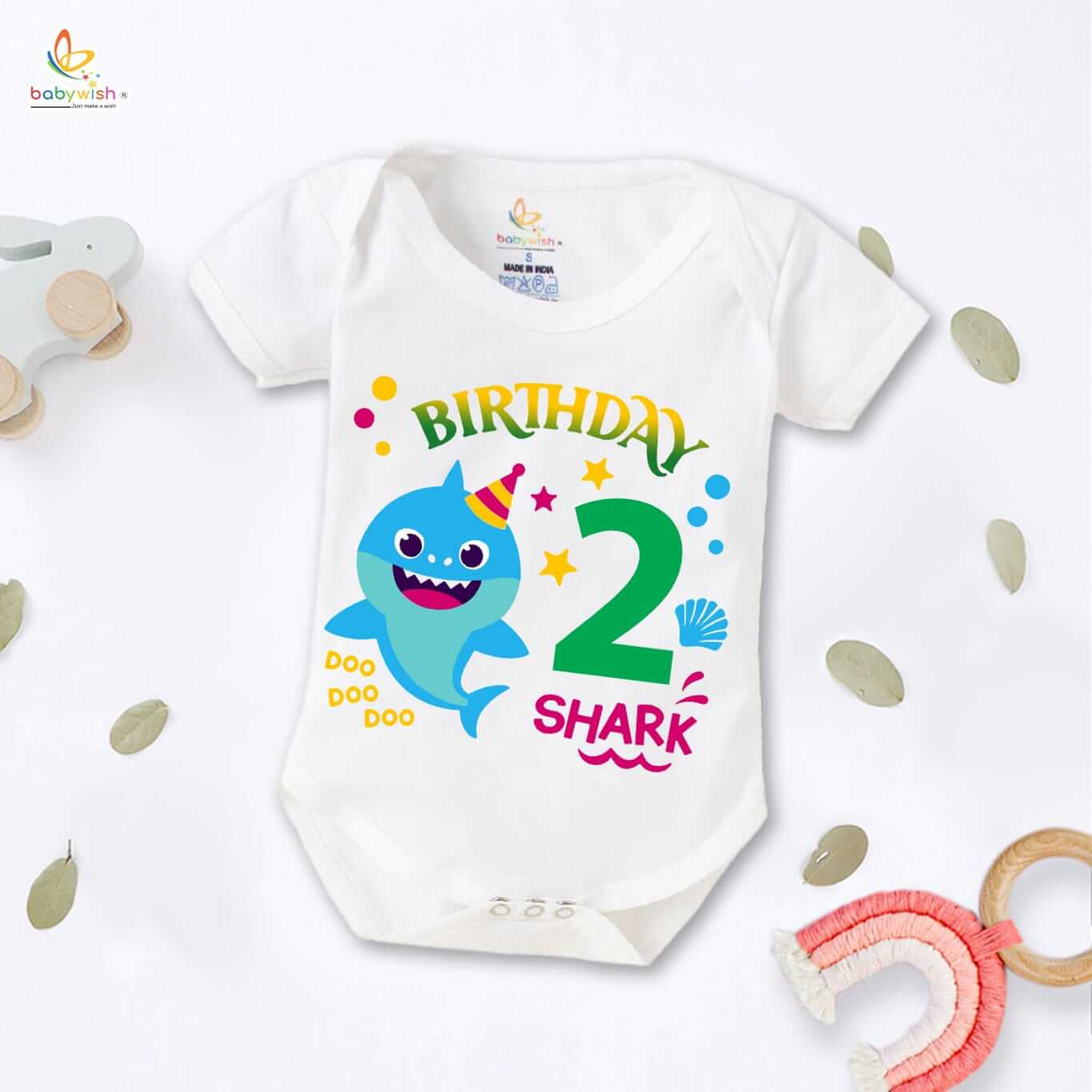 Birthday 2 Shark Baby Onesie Doo Doo Cute Shark Print 2nd Birthday Infant Bodysuit White Pink Red Lemon Red Sea Green Babywish