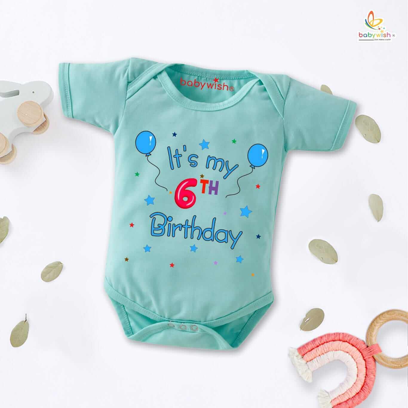 It’s My 6th Birthday Baby Romper Cute Balloon Print Cotton Onesie for Boys & Girls Birthday Outfit Party Wear Infant Clothing White, Pink, Lemon, Red, Sea Green (3-6 or 6-9 Months) Babywish