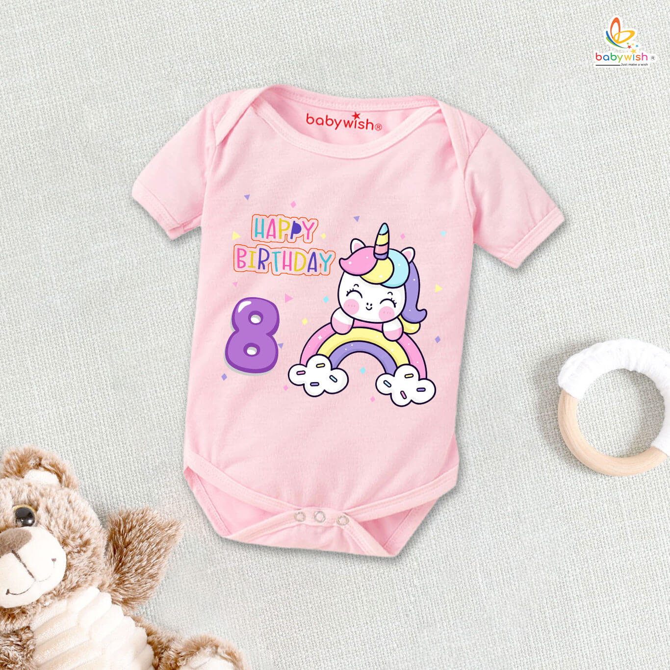 baby girl pink unicorn 8th birthday onesie cotton cute rainbow romper infant outfit