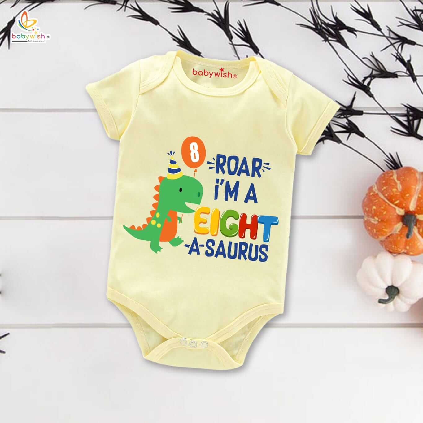 baby boy dinosaur 8th birthday onesie yellow cotton roar im 8 baby romper cute dino infant outfit