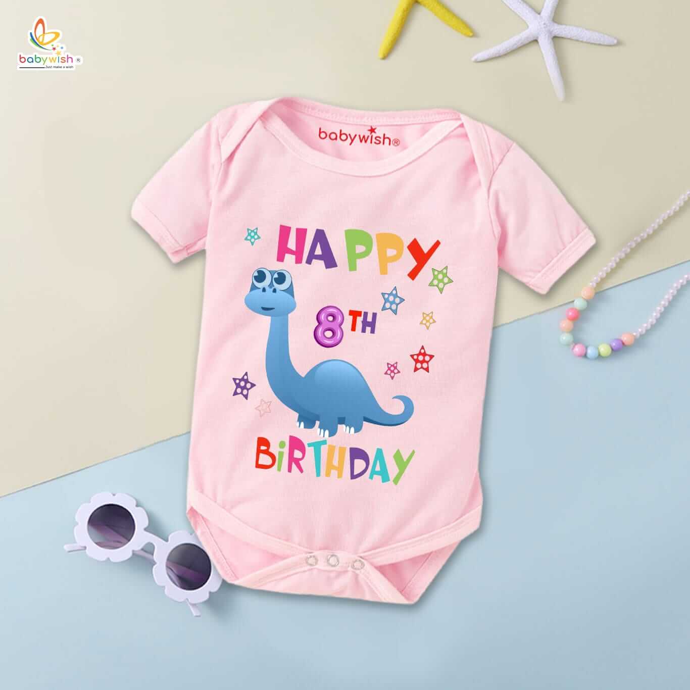 baby girl pink dinosaur 8th birthday onesie happy birthday dino cotton baby romper cute infant outfit
